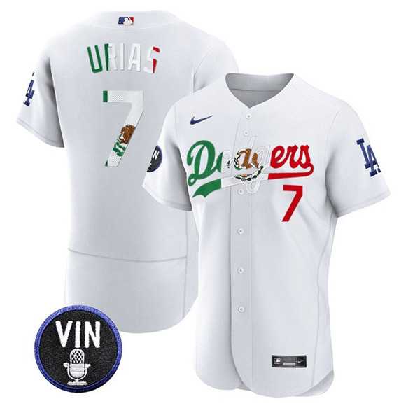 Men%27s Los Angeles Dodgers #7 Julio Urias White Mexico Special Vin Scully Patch Flex Base Stitched Jersey Dzhi->los angeles dodgers->MLB Jersey